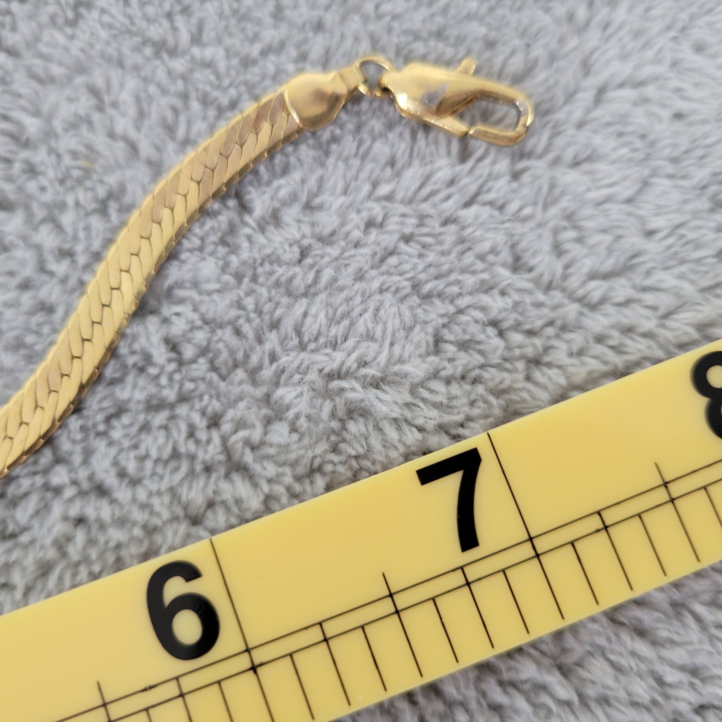 Gold Tone Herringbone Flat Snake Chain Bracelet 7.5" Lobster Clasp Elegant B7E