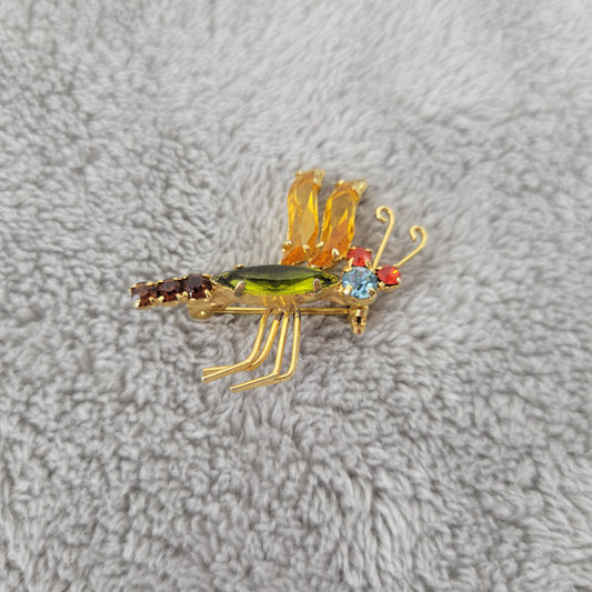 Vintage Made in Austria Insect Brooch Multi-Color Rhinestone Gold Tone Bug P4E