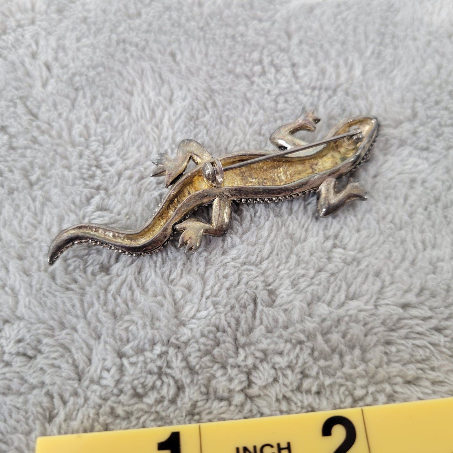 Vintage Silver Tone Salamander Lizard Brooch Pin Beaded Textured Reptile P6E