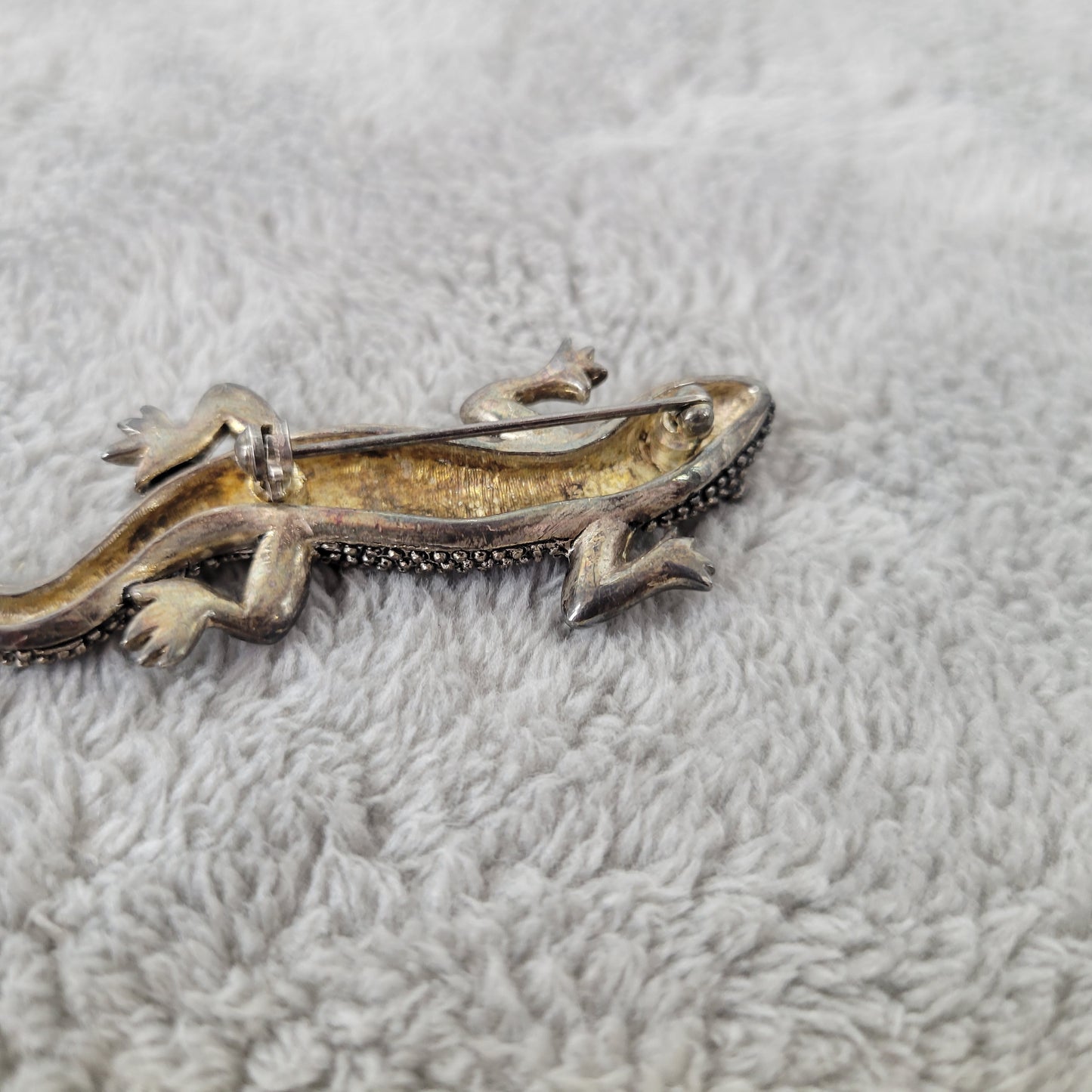 Vintage Silver Tone Salamander Lizard Brooch Pin Beaded Textured Reptile P6E