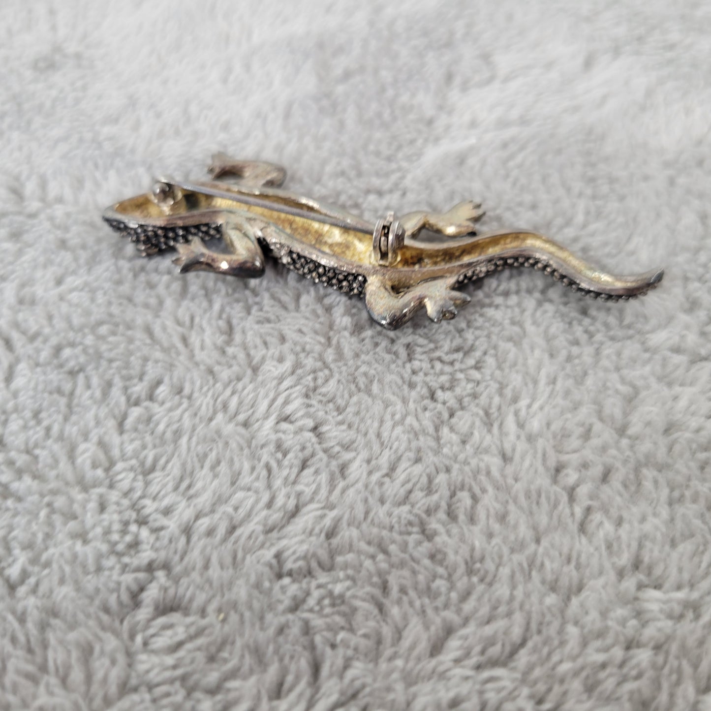 Vintage Silver Tone Salamander Lizard Brooch Pin Beaded Textured Reptile P6E