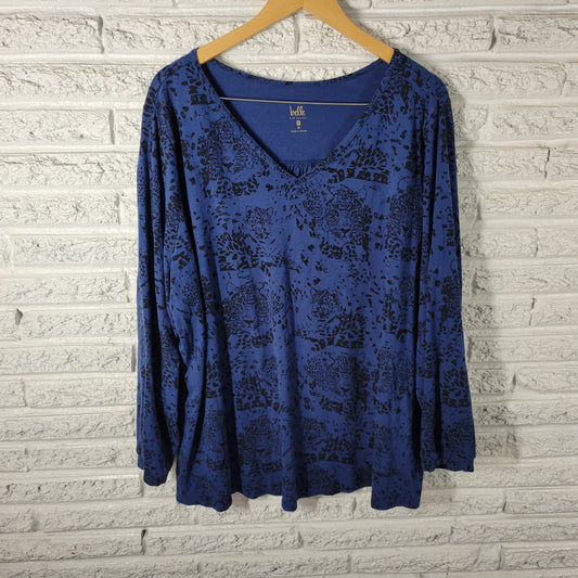 Belle Kim Gravel 3X Tunic Blue Cheetahs V-Neck Long Sleeve Plus Size BLU218E