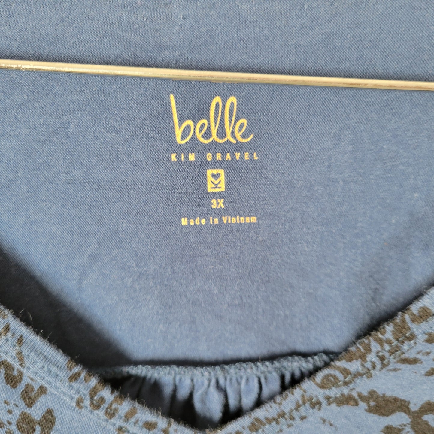Belle Kim Gravel 3X Tunic Blue Cheetahs V-Neck Long Sleeve Plus Size BLU218E