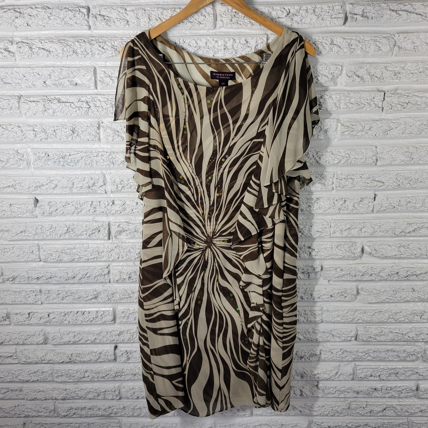 Signature Robbie Bee 16W Dress Mini Brown Animal Print Beaded Sequin ANI26E