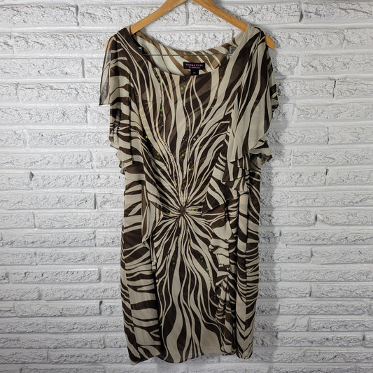 Signature Robbie Bee 16W Dress Mini Brown Animal Print Beaded Sequin ANI26E