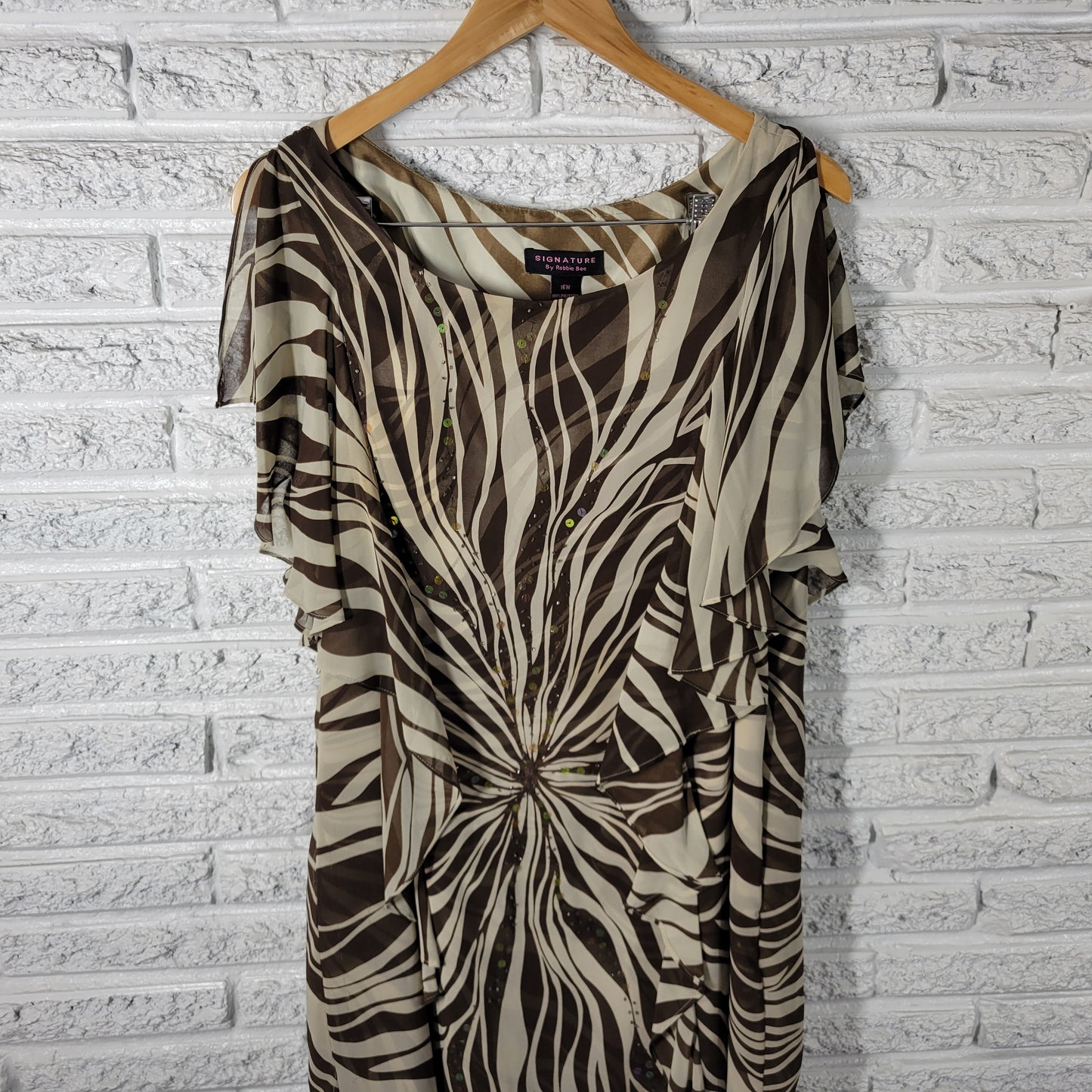 Signature Robbie Bee 16W Dress Mini Brown Animal Print Beaded Sequin ANI26E