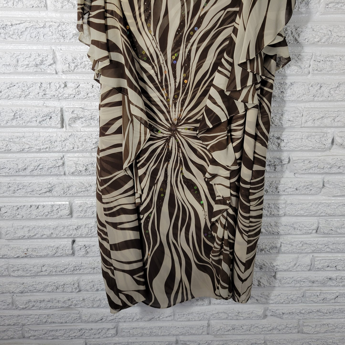 Signature Robbie Bee 16W Dress Mini Brown Animal Print Beaded Sequin ANI26E