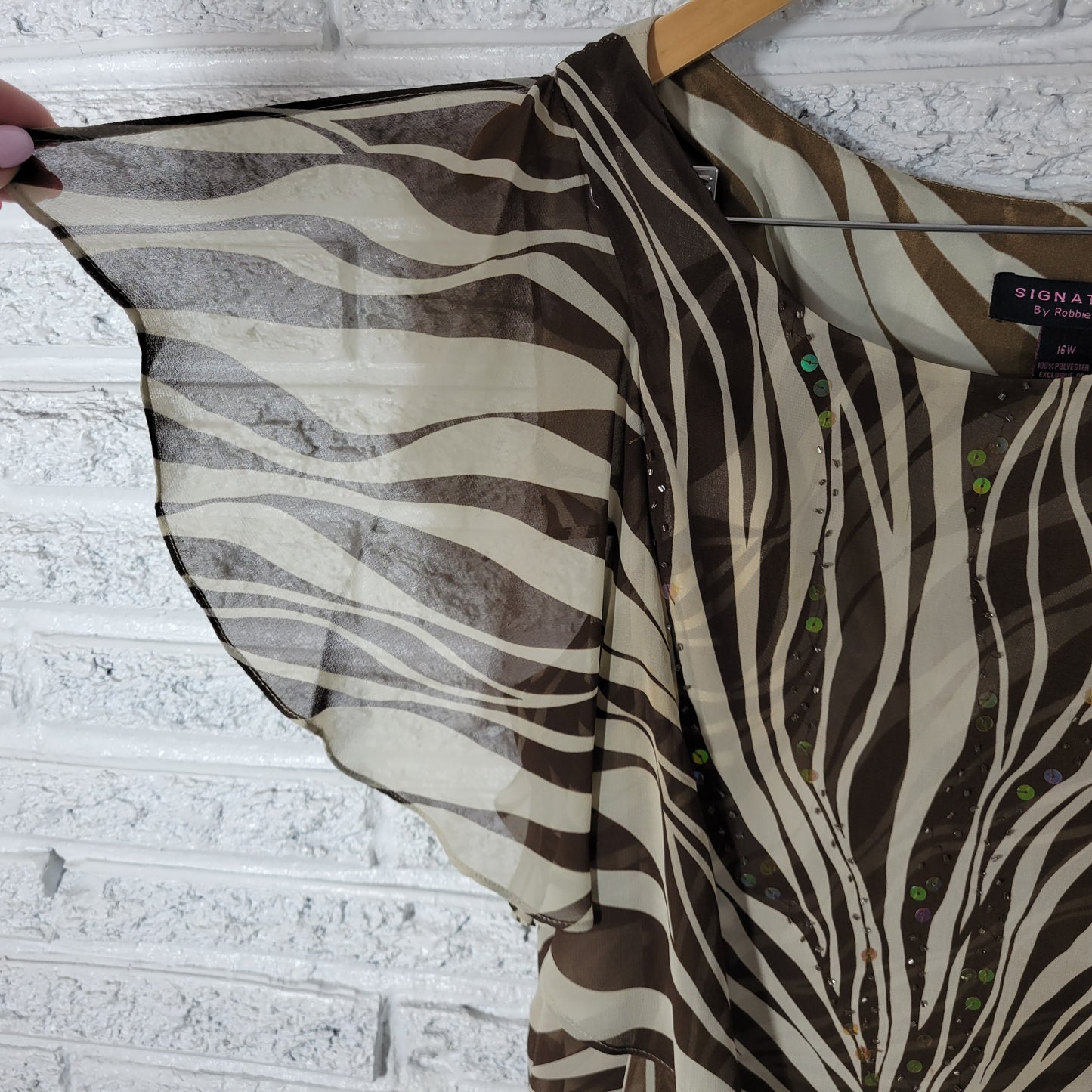 Signature Robbie Bee 16W Dress Mini Brown Animal Print Beaded Sequin ANI26E
