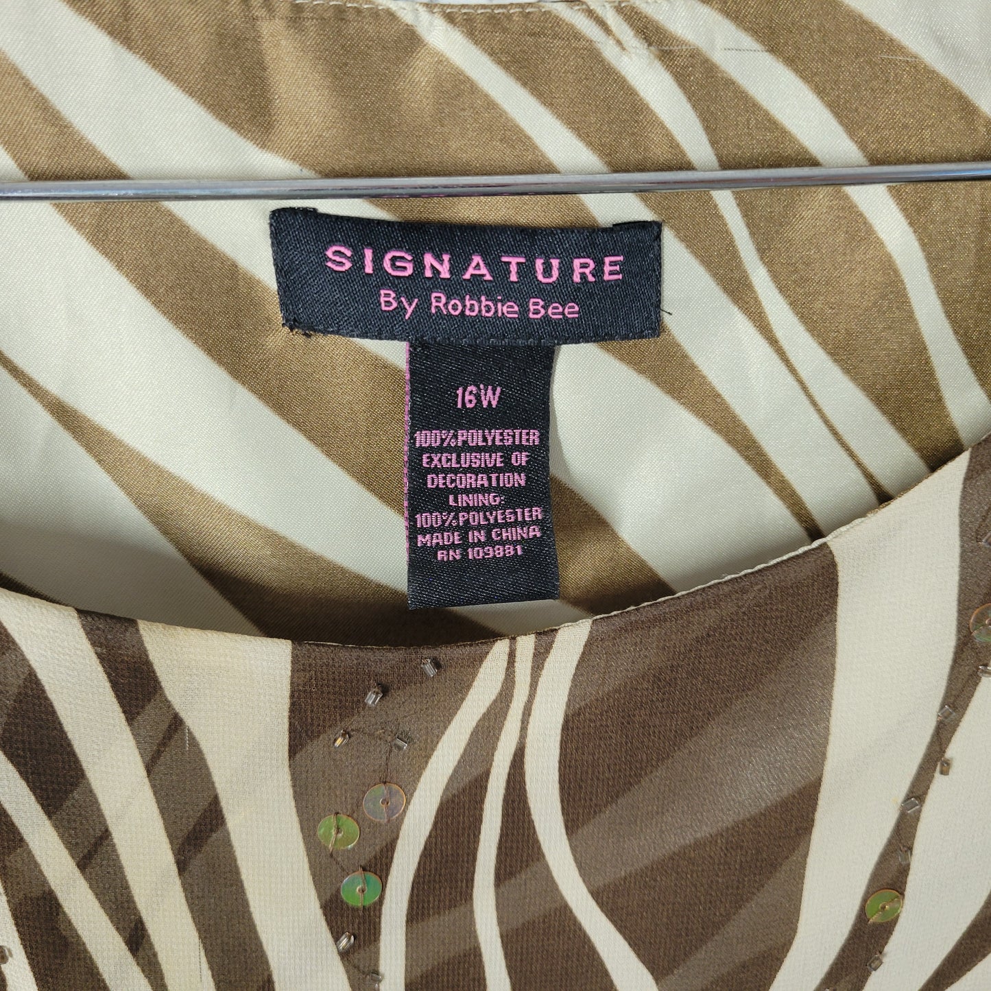 Signature Robbie Bee 16W Dress Mini Brown Animal Print Beaded Sequin ANI26E