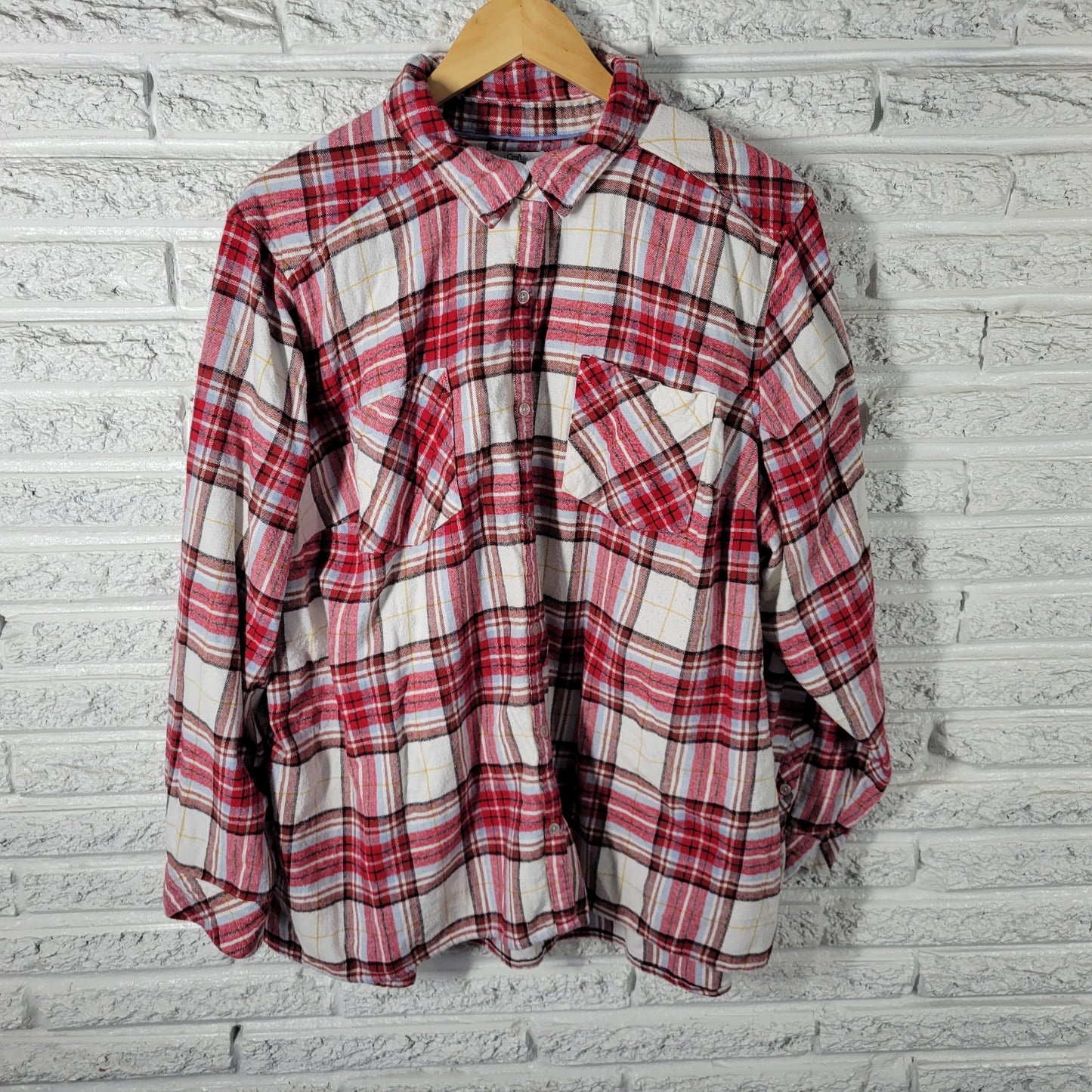 Croft & Barrow 3X Plaid Flannel Shirt Red Brown Cotton Button Up Top Plus PLA61E