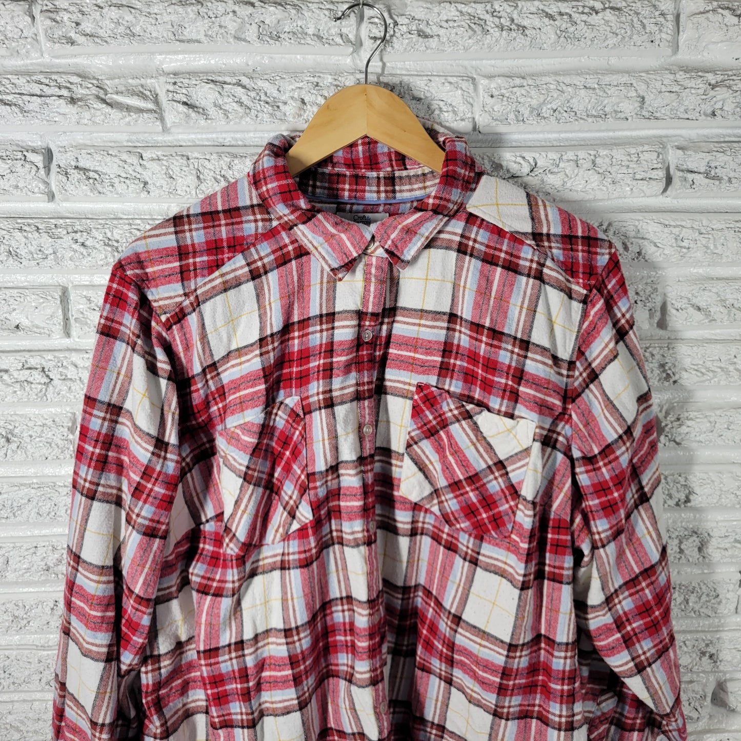 Croft & Barrow 3X Plaid Flannel Shirt Red Brown Cotton Button Up Top Plus PLA61E