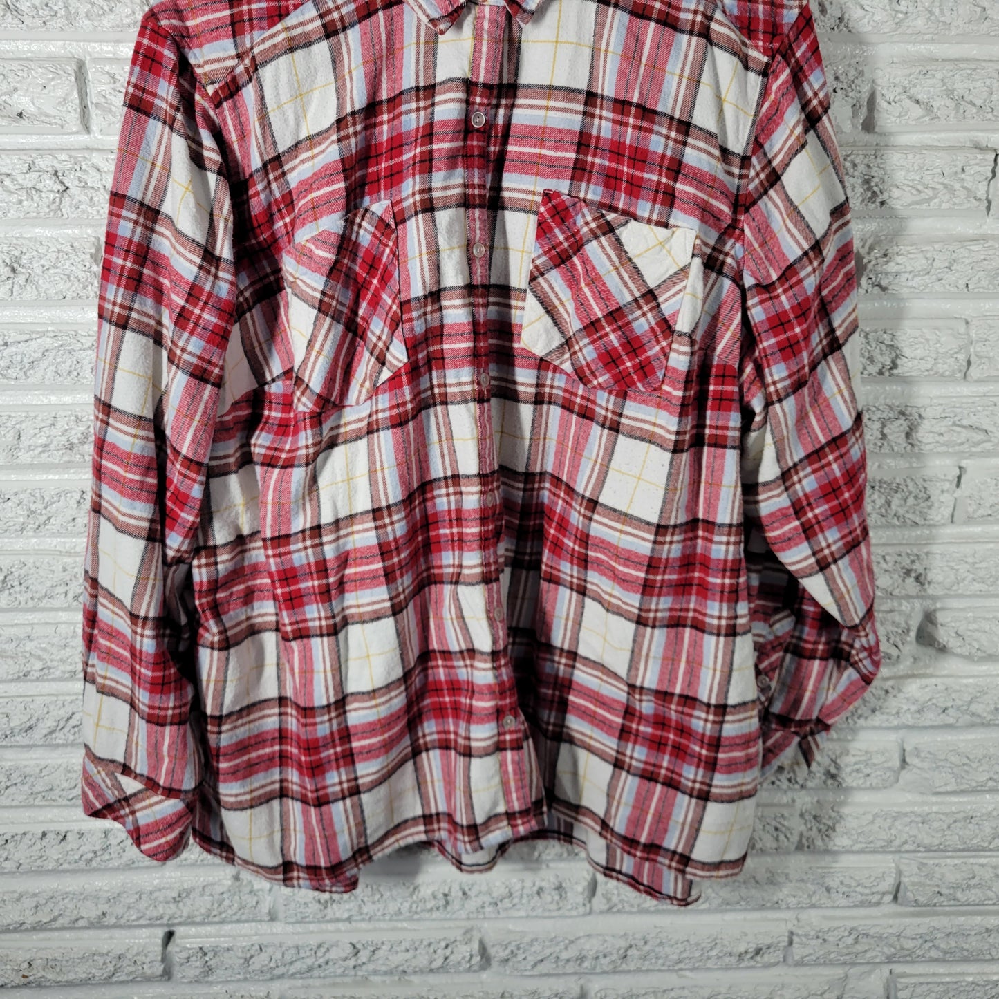 Croft & Barrow 3X Plaid Flannel Shirt Red Brown Cotton Button Up Top Plus PLA61E