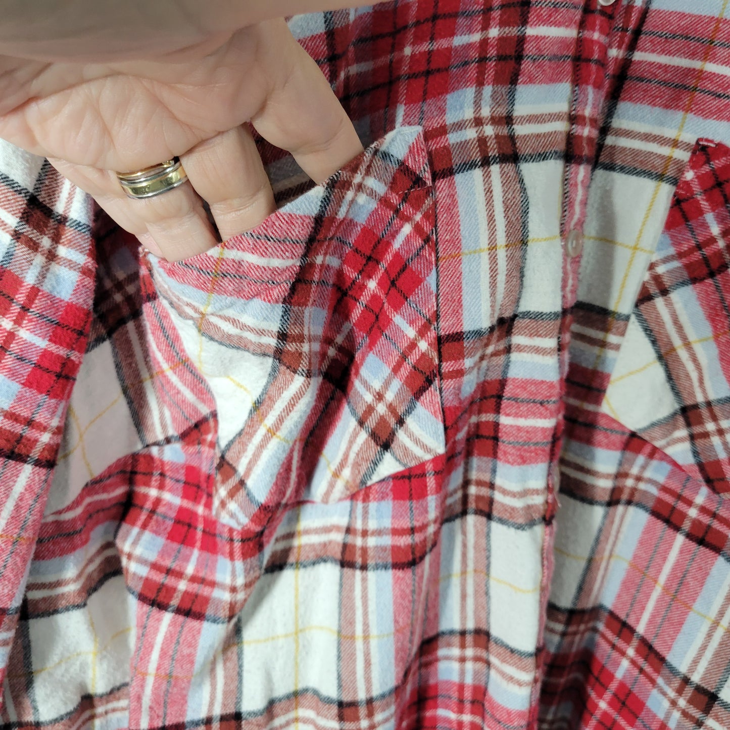 Croft & Barrow 3X Plaid Flannel Shirt Red Brown Cotton Button Up Top Plus PLA61E