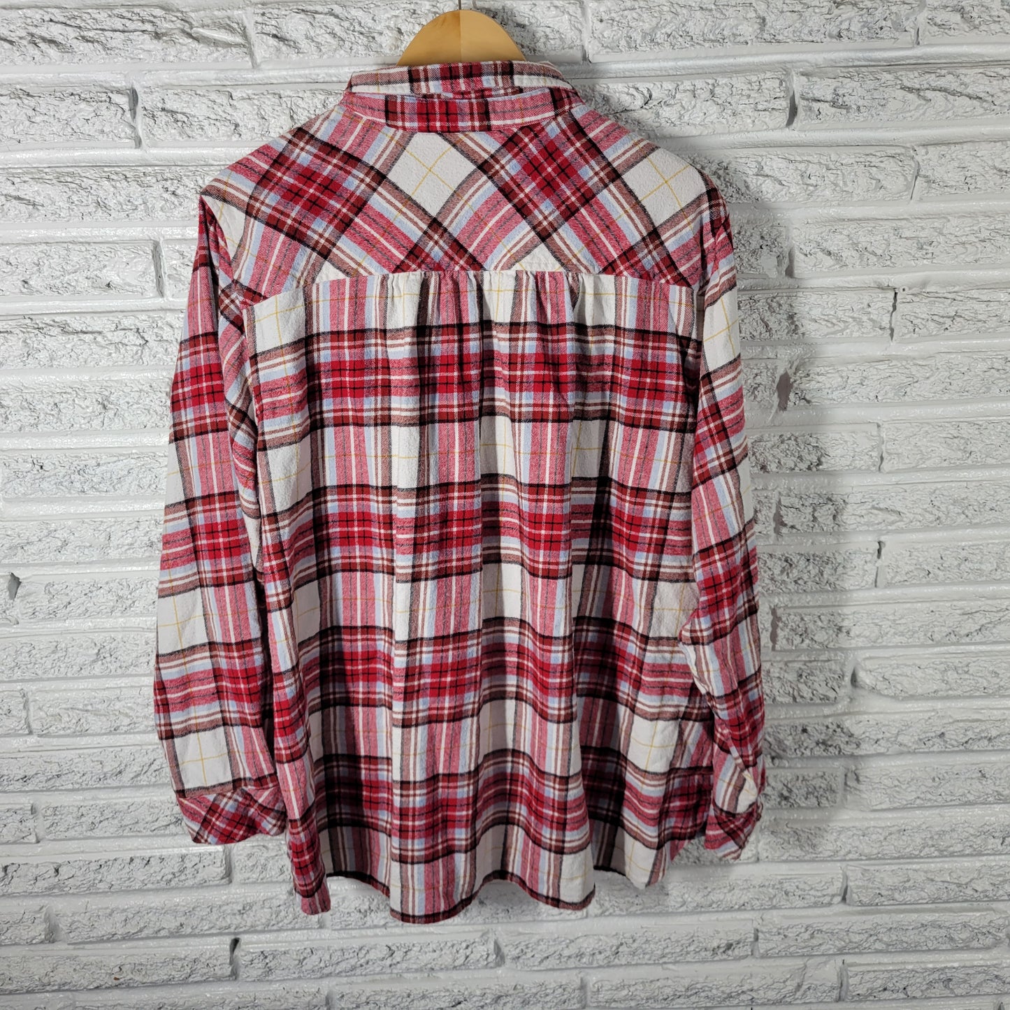 Croft & Barrow 3X Plaid Flannel Shirt Red Brown Cotton Button Up Top Plus PLA61E