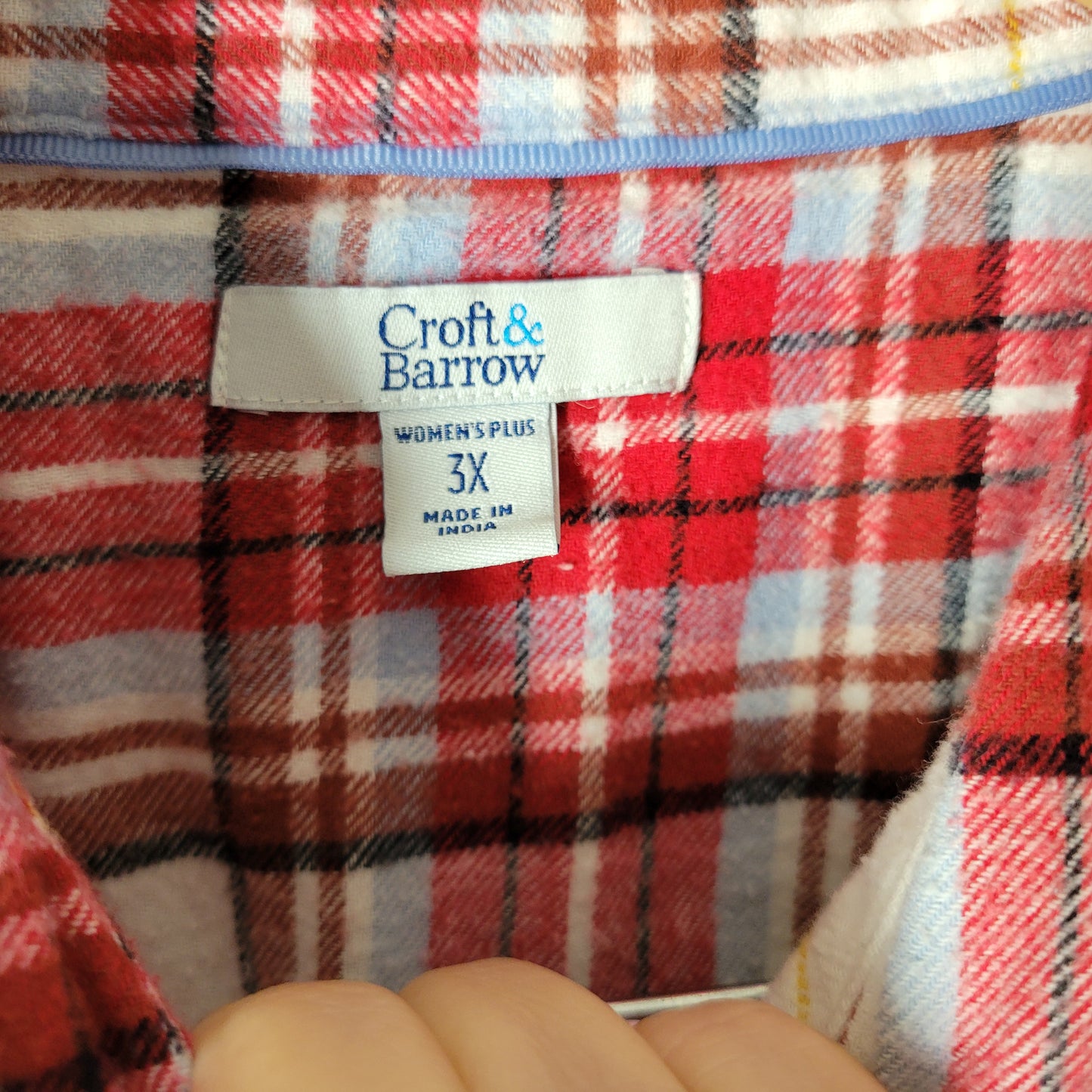 Croft & Barrow 3X Plaid Flannel Shirt Red Brown Cotton Button Up Top Plus PLA61E