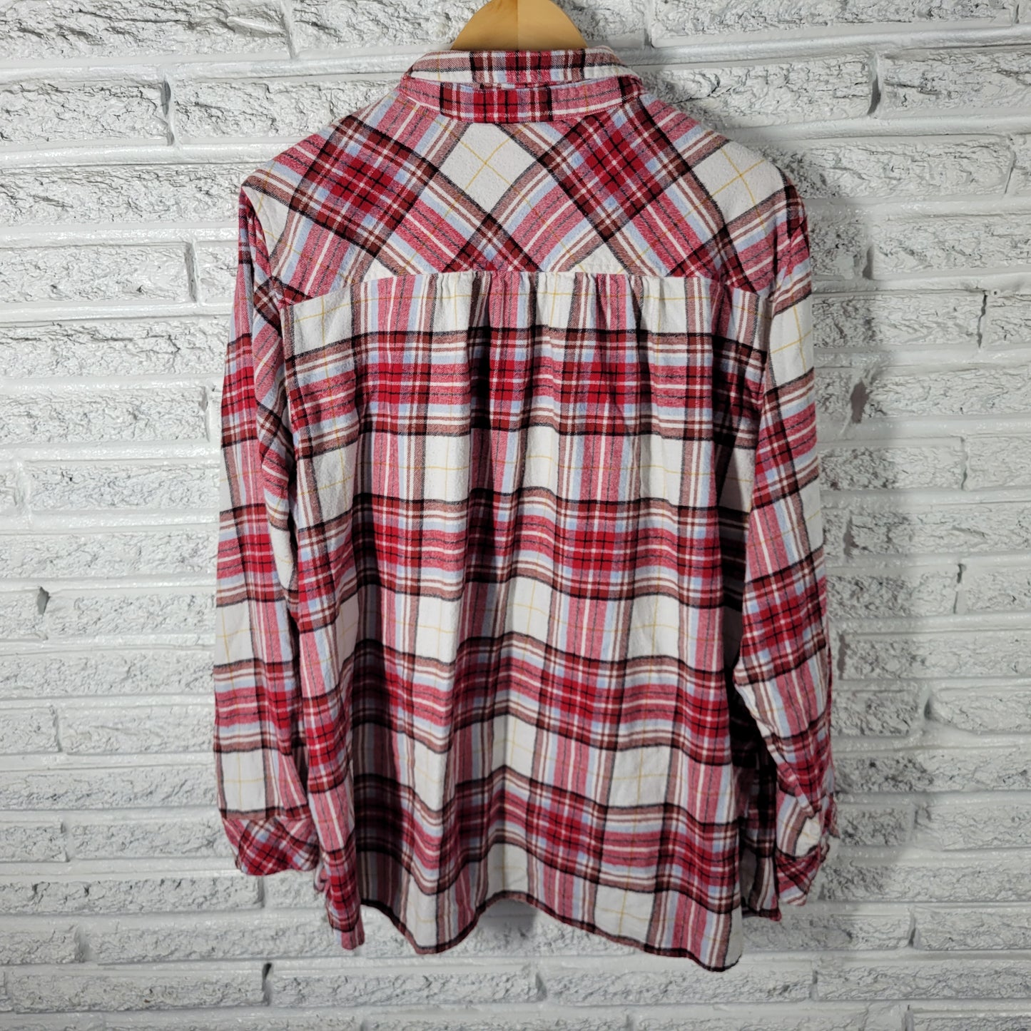 Croft & Barrow 3X Plaid Flannel Shirt Red Brown Cotton Button Up Top Plus PLA61E