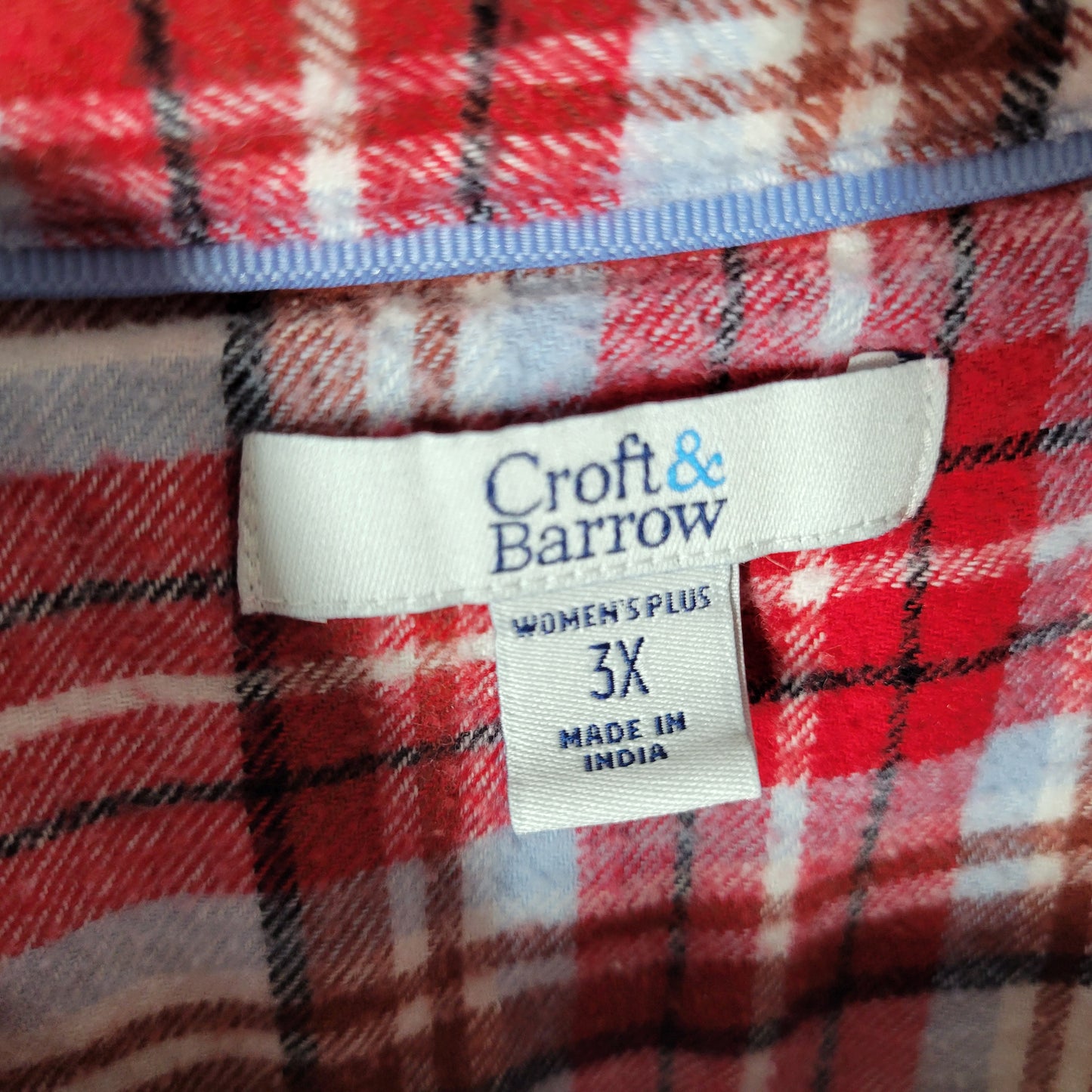 Croft & Barrow 3X Plaid Flannel Shirt Red Brown Cotton Button Up Top Plus PLA61E