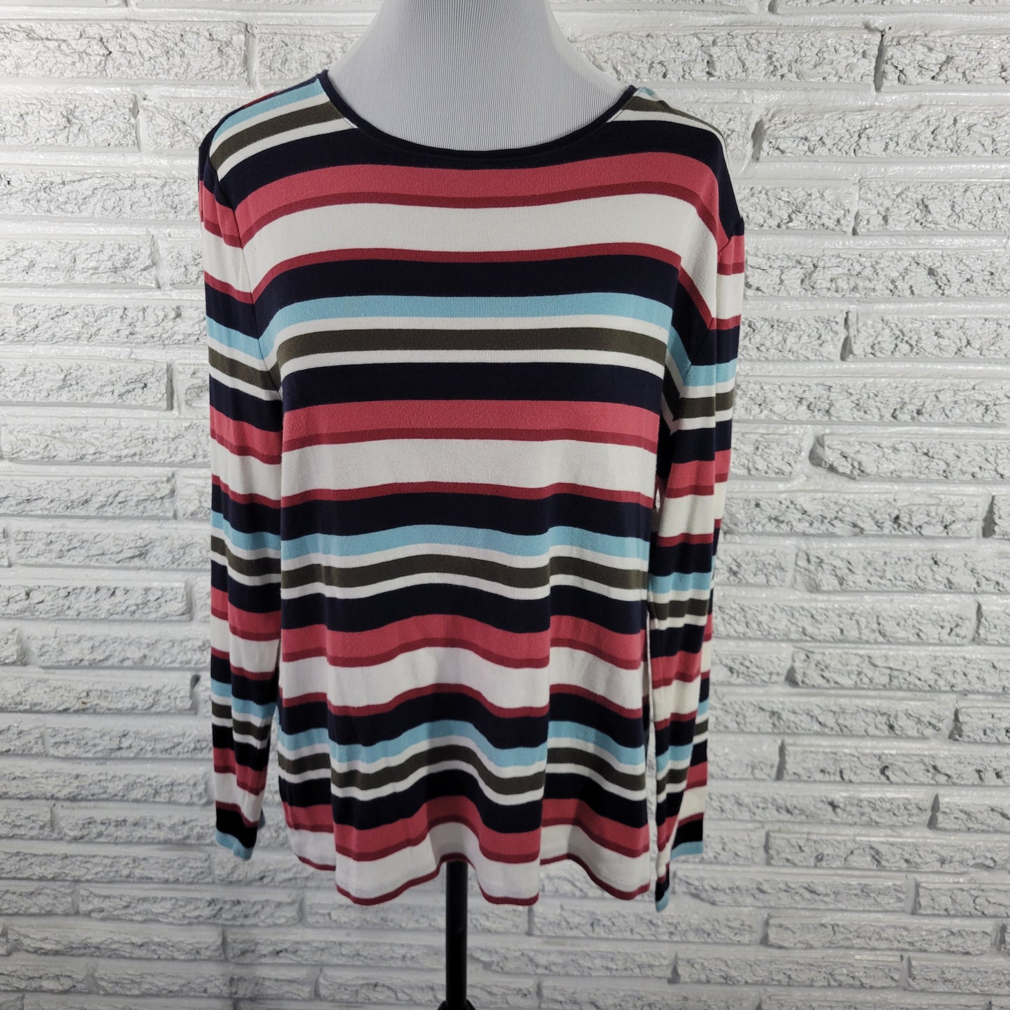 Talbots XL T-Shirt Multicolor Stripe Long Sleeve Crew Neck 100% Cotton STR205E