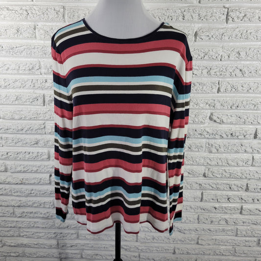 Talbots XL T-Shirt Multicolor Stripe Long Sleeve Crew Neck 100% Cotton STR205E