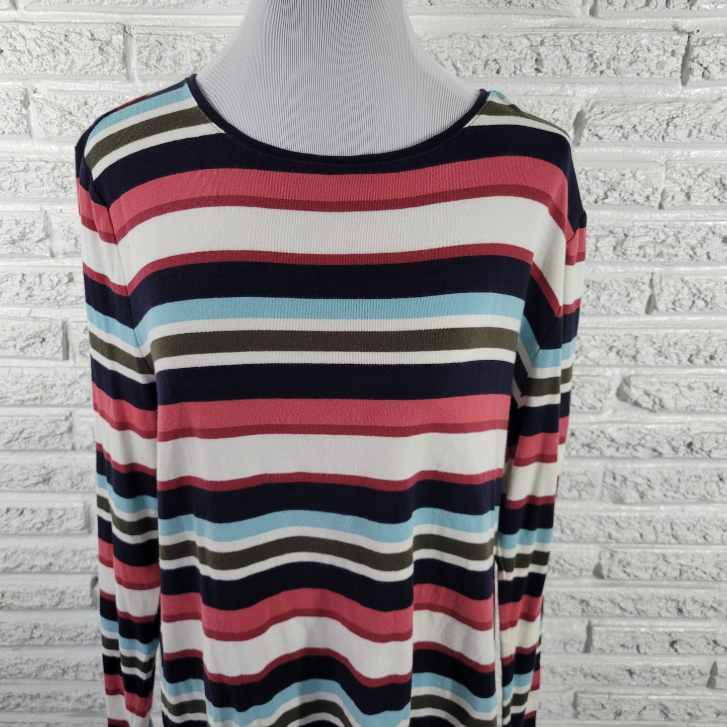 Talbots XL T-Shirt Multicolor Stripe Long Sleeve Crew Neck 100% Cotton STR205E