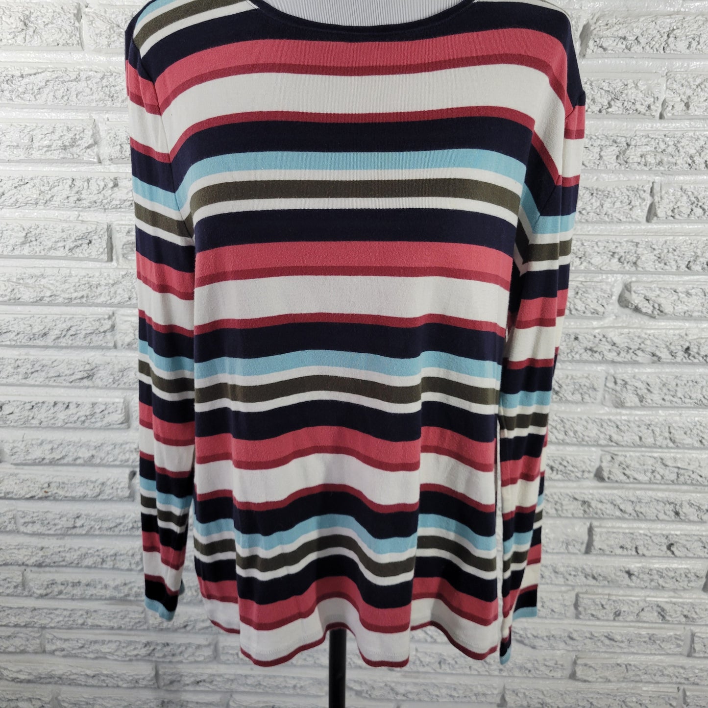 Talbots XL T-Shirt Multicolor Stripe Long Sleeve Crew Neck 100% Cotton STR205E