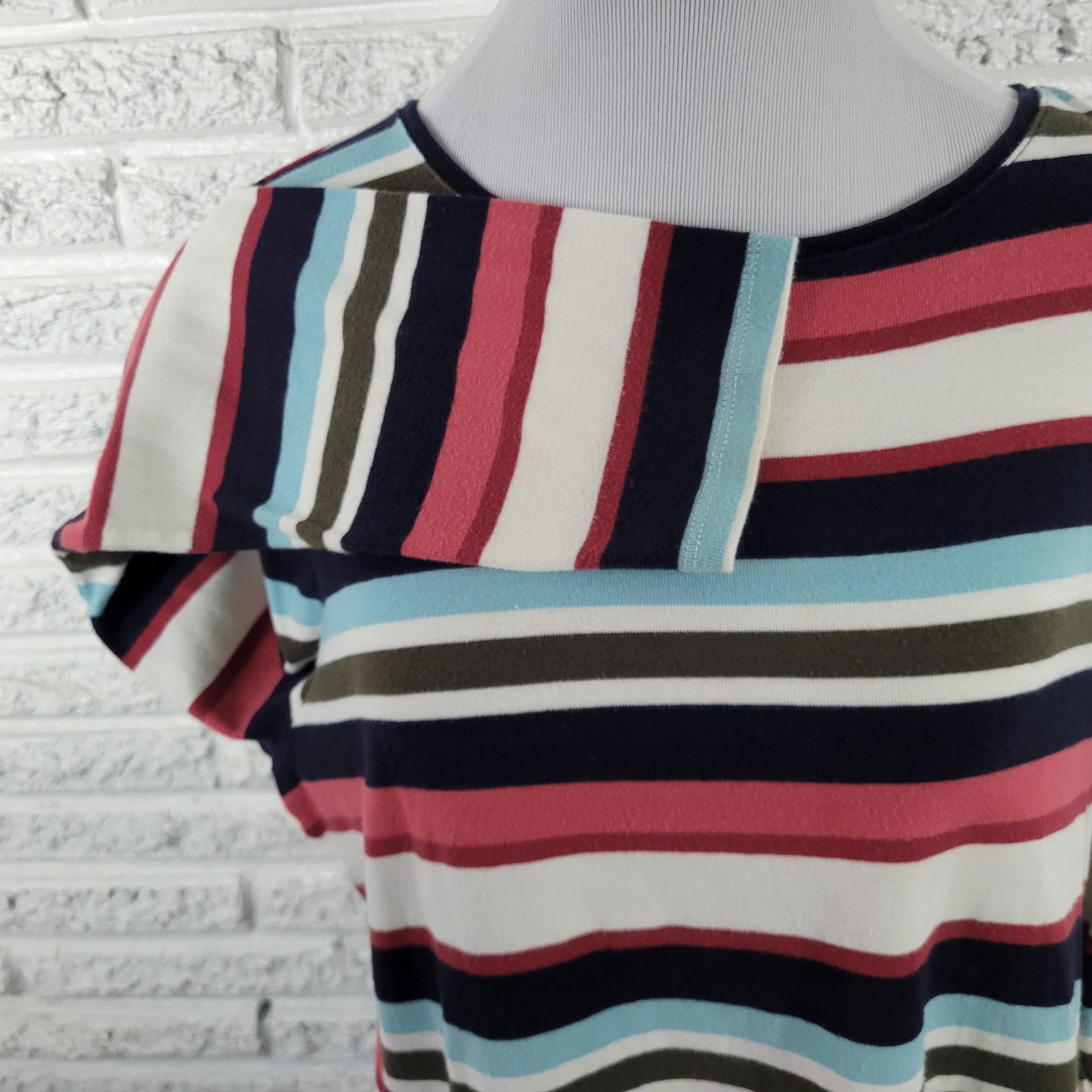 Talbots XL T-Shirt Multicolor Stripe Long Sleeve Crew Neck 100% Cotton STR205E