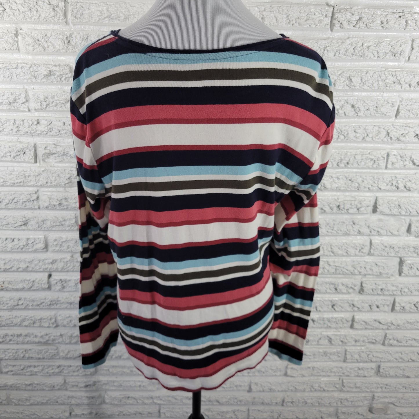 Talbots XL T-Shirt Multicolor Stripe Long Sleeve Crew Neck 100% Cotton STR205E