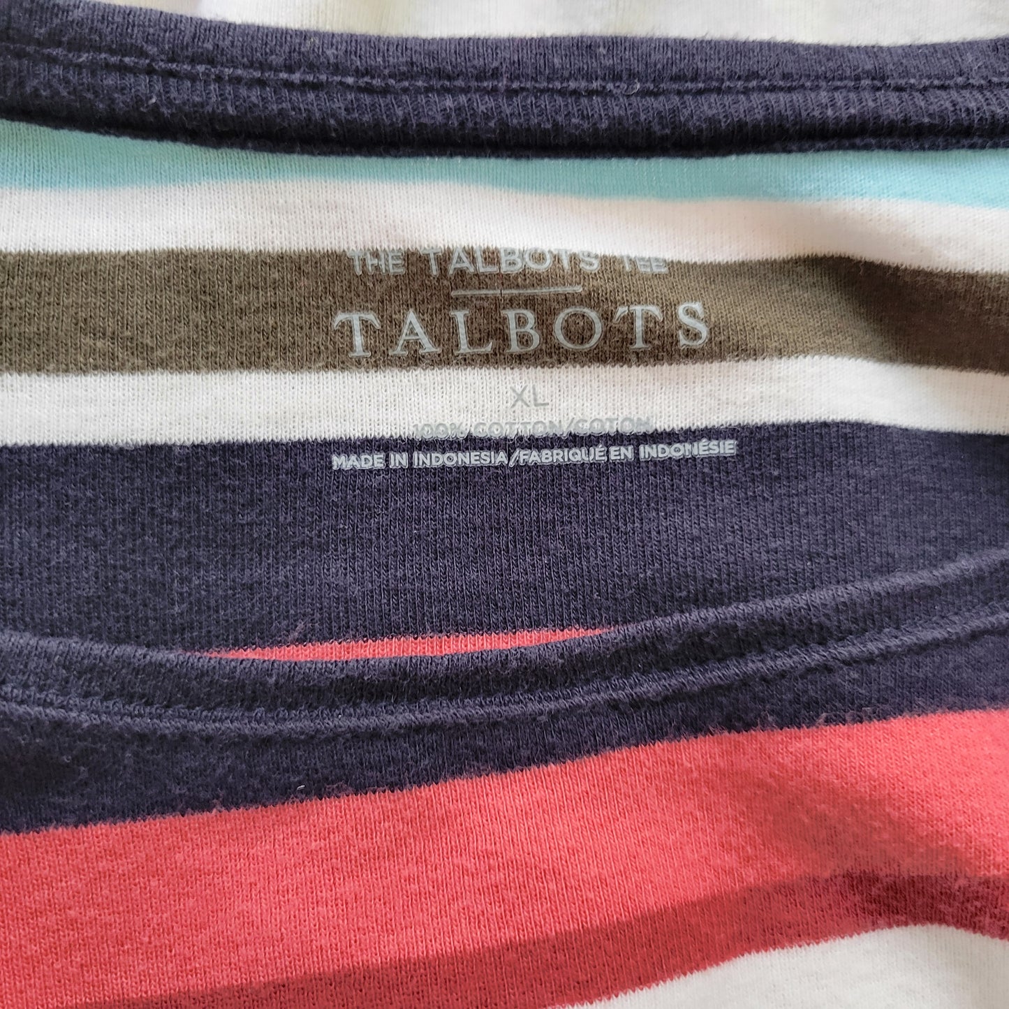 Talbots XL T-Shirt Multicolor Stripe Long Sleeve Crew Neck 100% Cotton STR205E