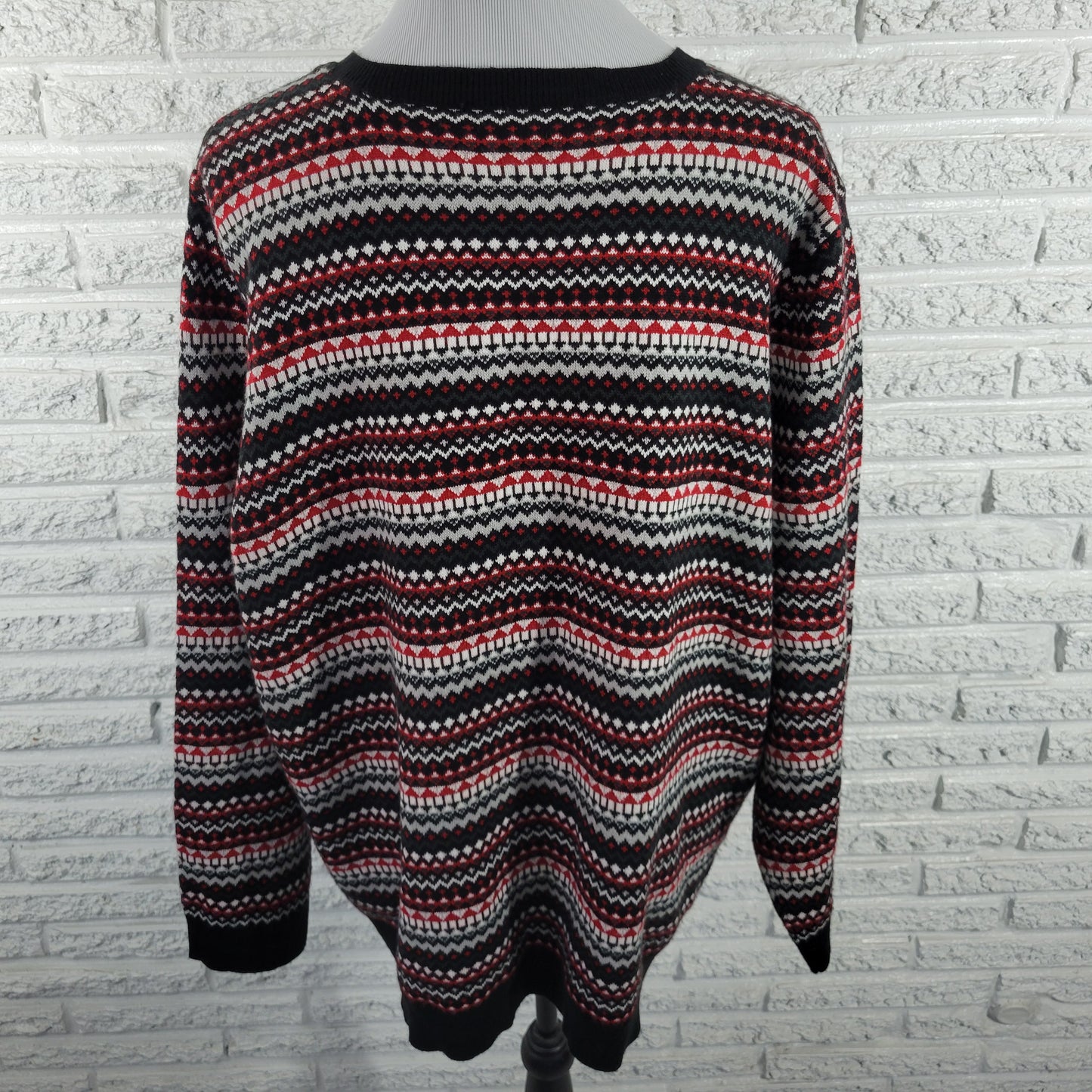 Croft & Barrow 2X Cardigan Sweater Black Red Geometric Knit Long Sleeve GEO115E