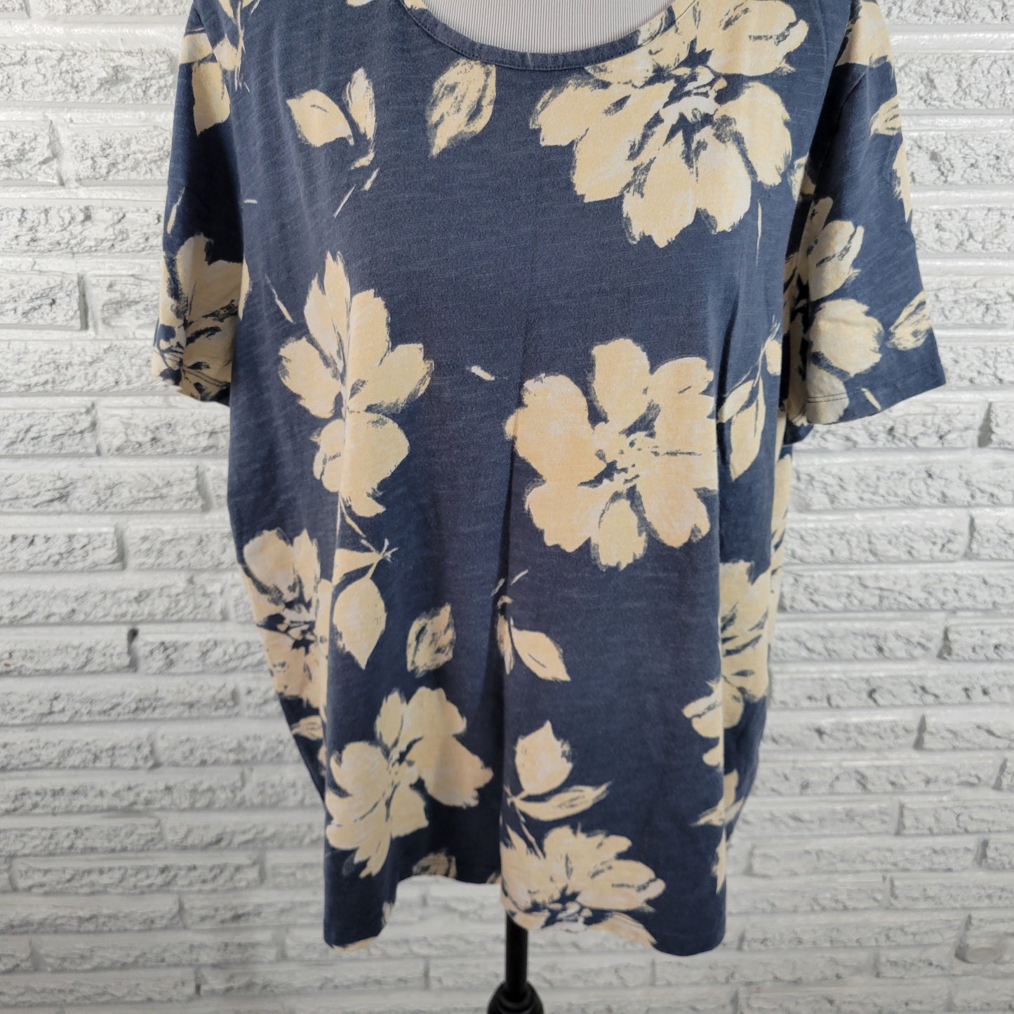 Coral Bay 2X Blue Floral T-Shirt Short Sleeve Round Neck 100% Cotton FLO114E