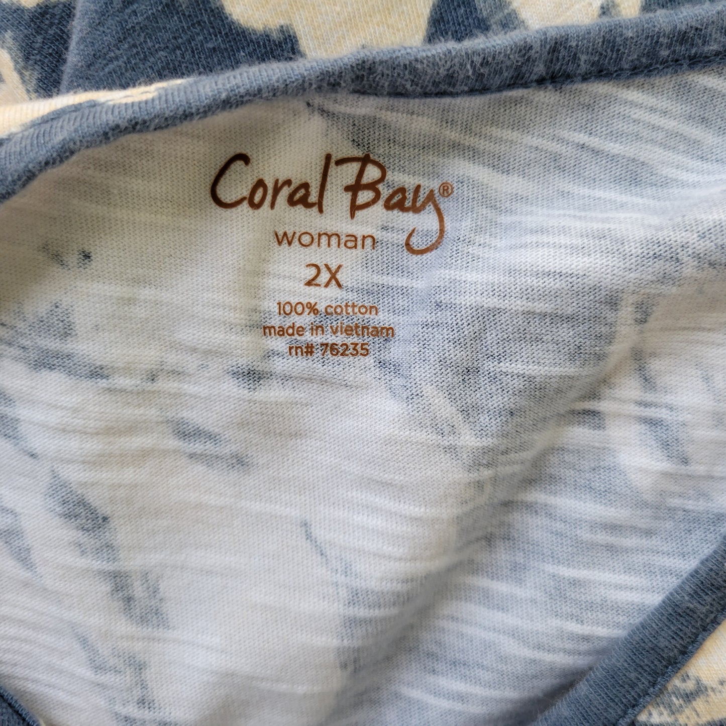 Coral Bay 2X Blue Floral T-Shirt Short Sleeve Round Neck 100% Cotton FLO114E