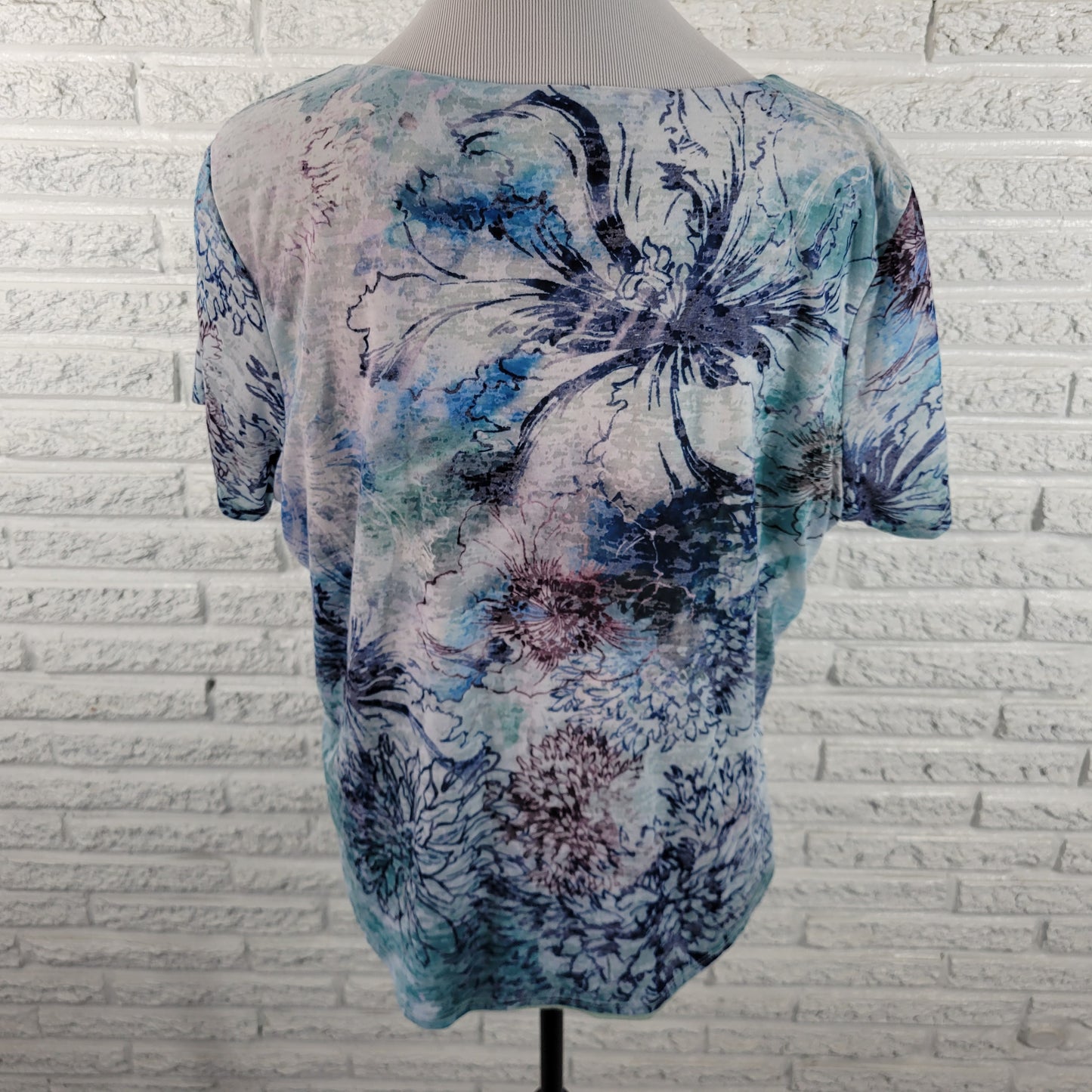 Coldwater Creek Floral Tee PXL Short Sleeve Multi-Color Lined Stretch FLO154E