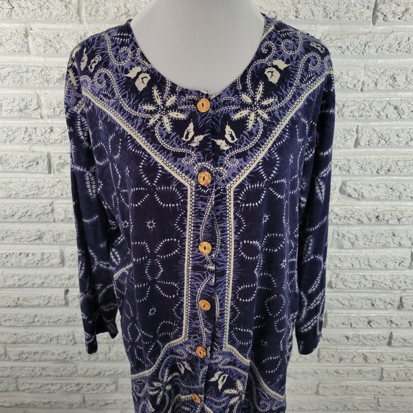 Carole Little Womens Top 1X Blue Geometric 100% Cotton Button Up Plus GEO17E