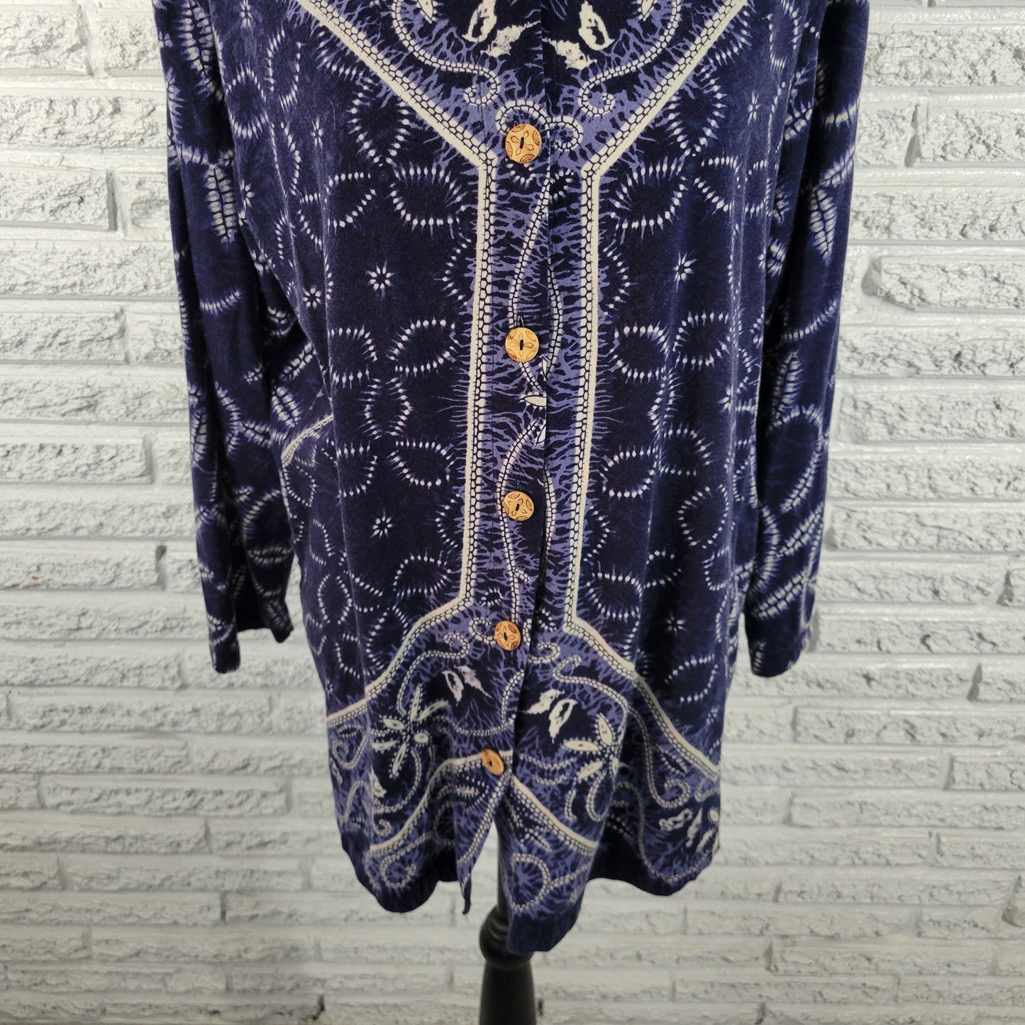 Carole Little Womens Top 1X Blue Geometric 100% Cotton Button Up Plus GEO17E