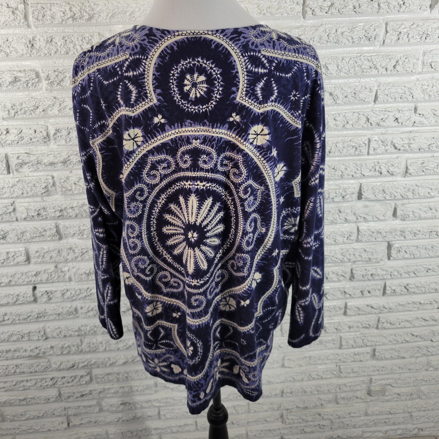 Carole Little Womens Top 1X Blue Geometric 100% Cotton Button Up Plus GEO17E