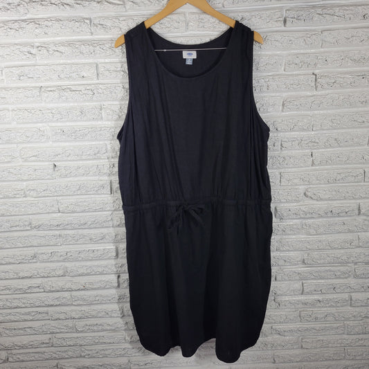 Old Navy 3X Black Fit & Flare Linen Rayon Dress Plus Size Sleeveless BLA125E