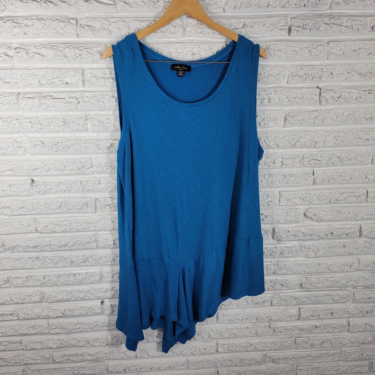Melissa Paige 3X Blue Tank Top Tunic Handkerchief Hem Plus Size Knit BLU227E
