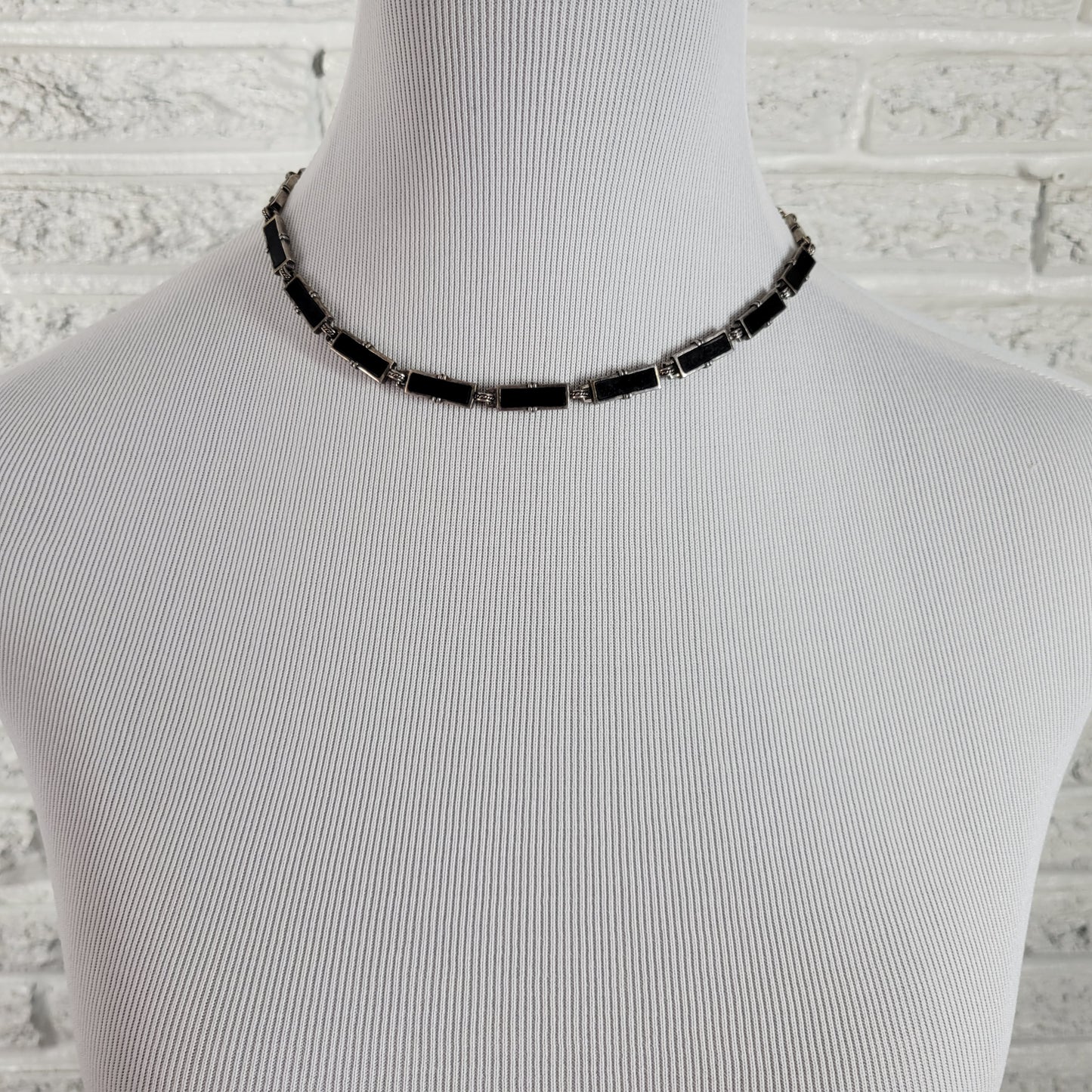 Monet Silver Tone Black Enamel Choker Necklace NWT New Vintage Style N25E