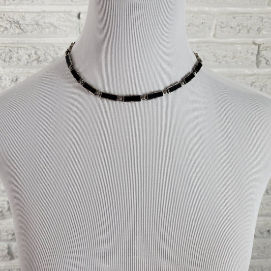 Monet Silver Tone Black Enamel Choker Necklace NWT New Vintage Style N25E