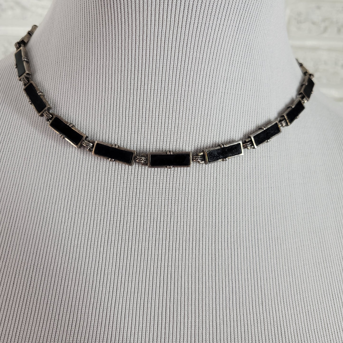 Monet Silver Tone Black Enamel Choker Necklace NWT New Vintage Style N25E