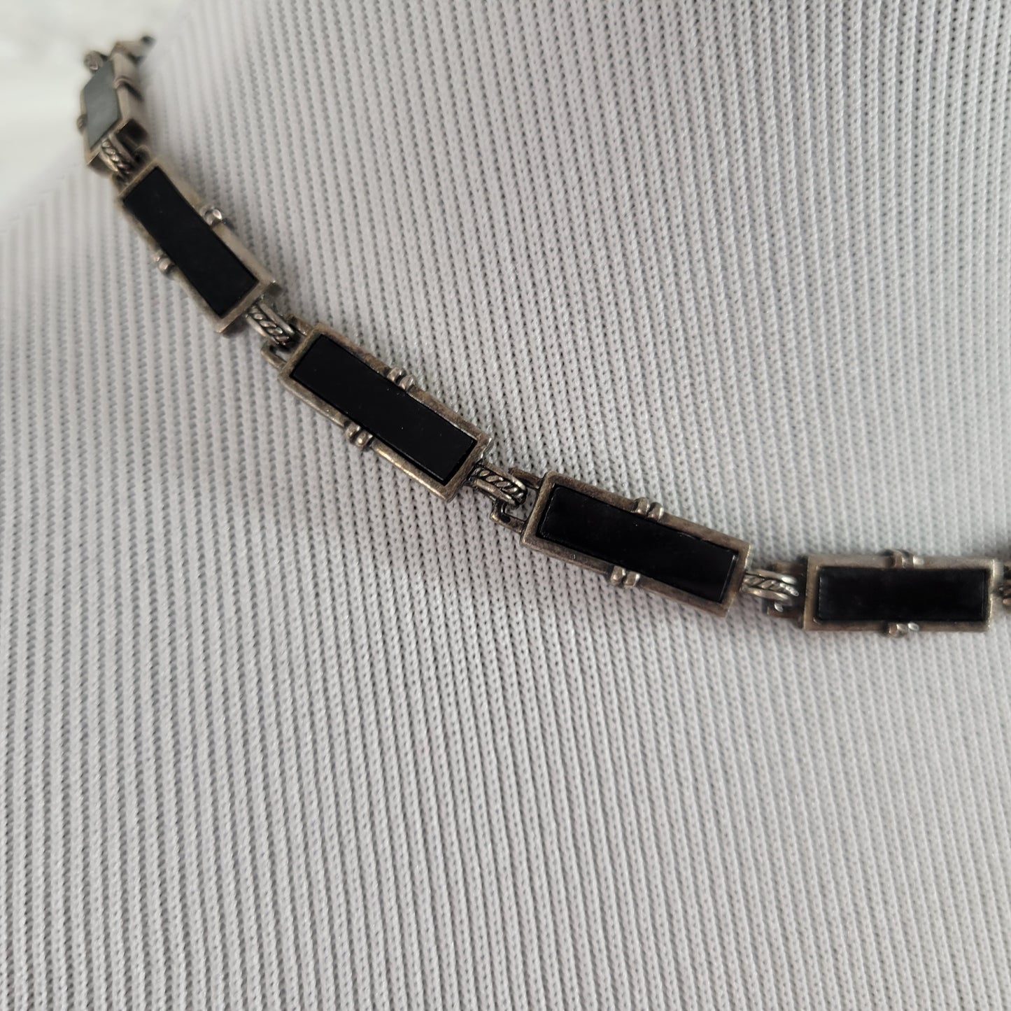 Monet Silver Tone Black Enamel Choker Necklace NWT New Vintage Style N25E