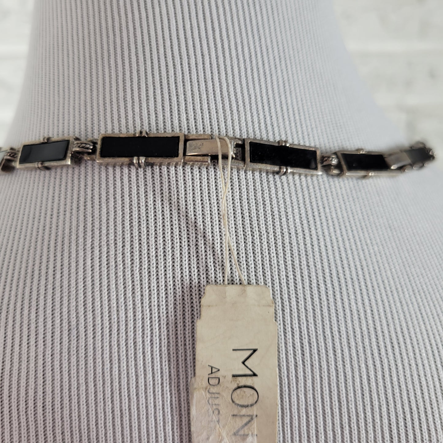 Monet Silver Tone Black Enamel Choker Necklace NWT New Vintage Style N25E