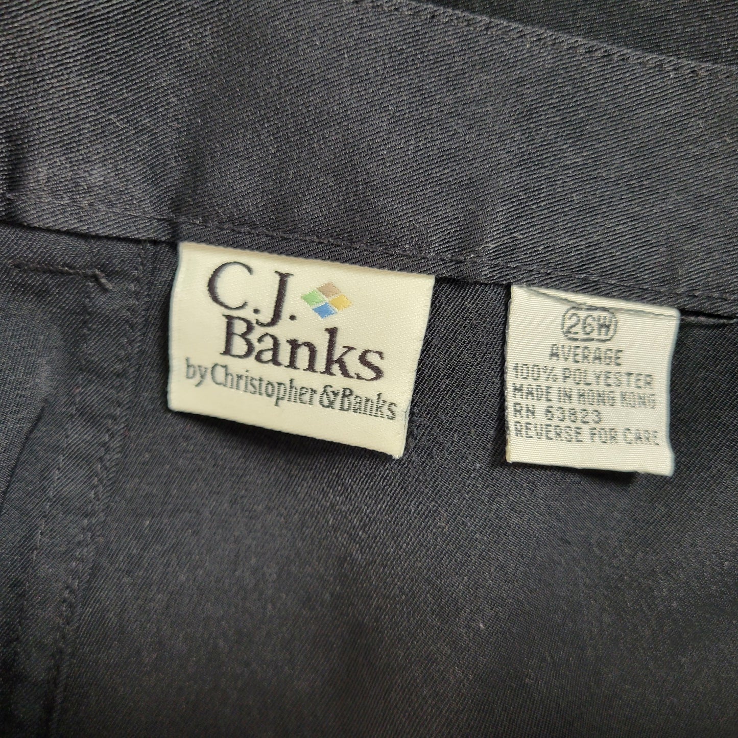 CJ Banks 26W Black Capri Dress Pants Elastic Waist Plus Size Pockets 25" BLA119E