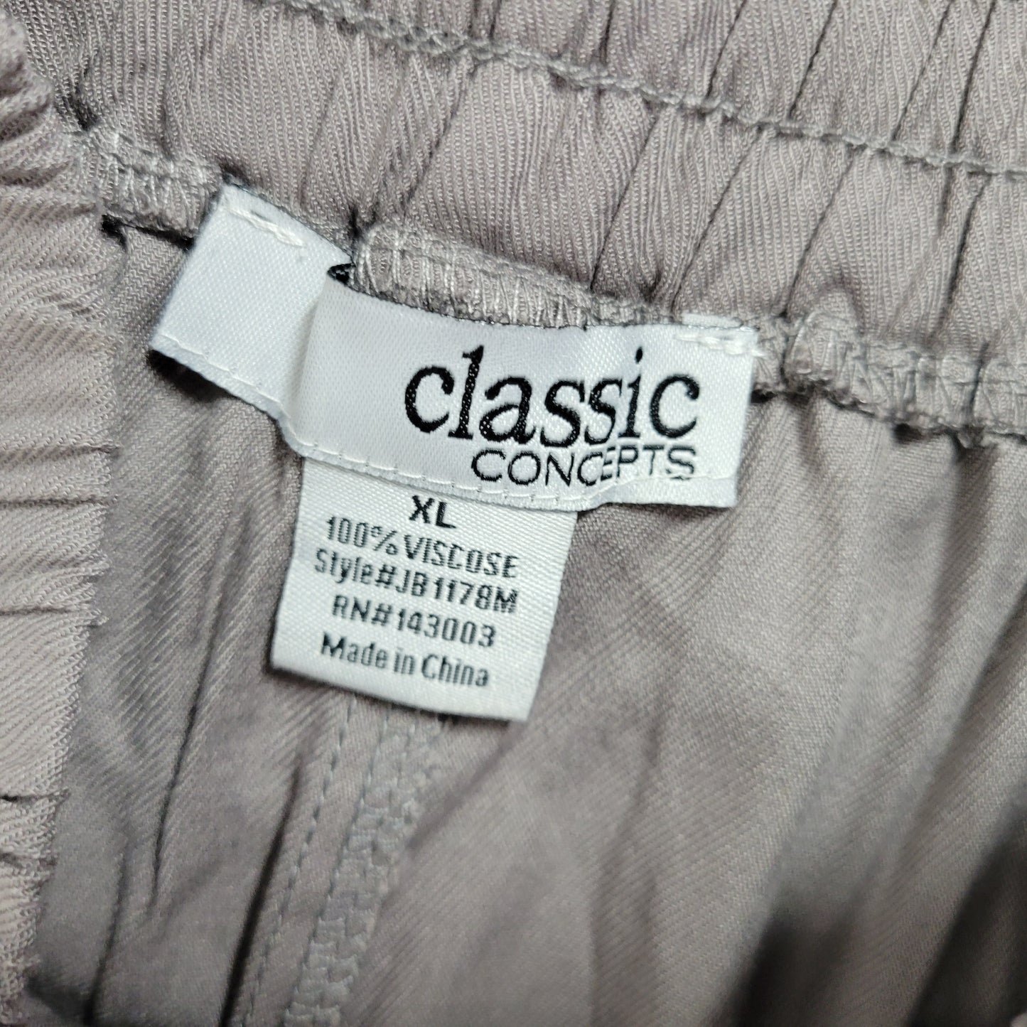 Classic Concepts XL Gray Cargo Pants Pull On Drawstring Elastic Waist GRA56E