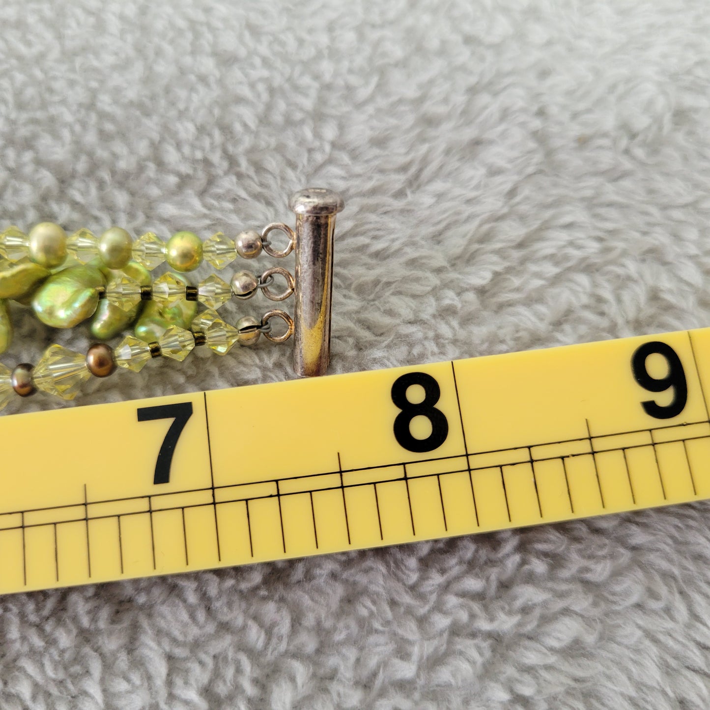 Multi-Strand Green Stones & Crystal Toggle Bracelet 7.5" Boho Statement B11E