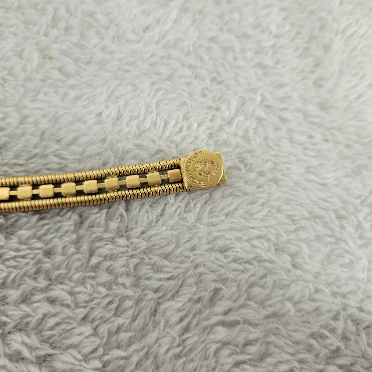 Loren Hope Gold Tone Double Cobra Chain Bracelet Black Crystal Art Deco B17E