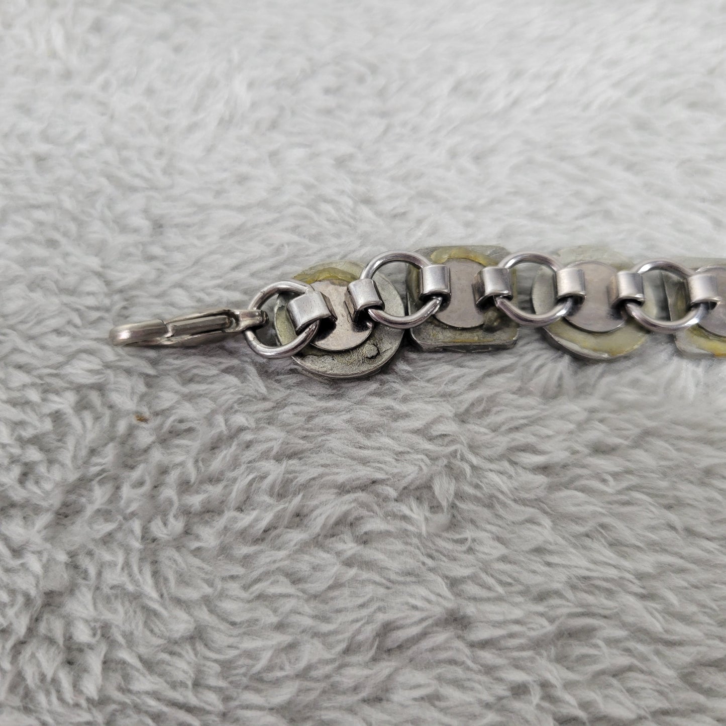 Vintage Artisan Polymer Clay Millefiori Link Bracelet Mixed Media Boho B16E