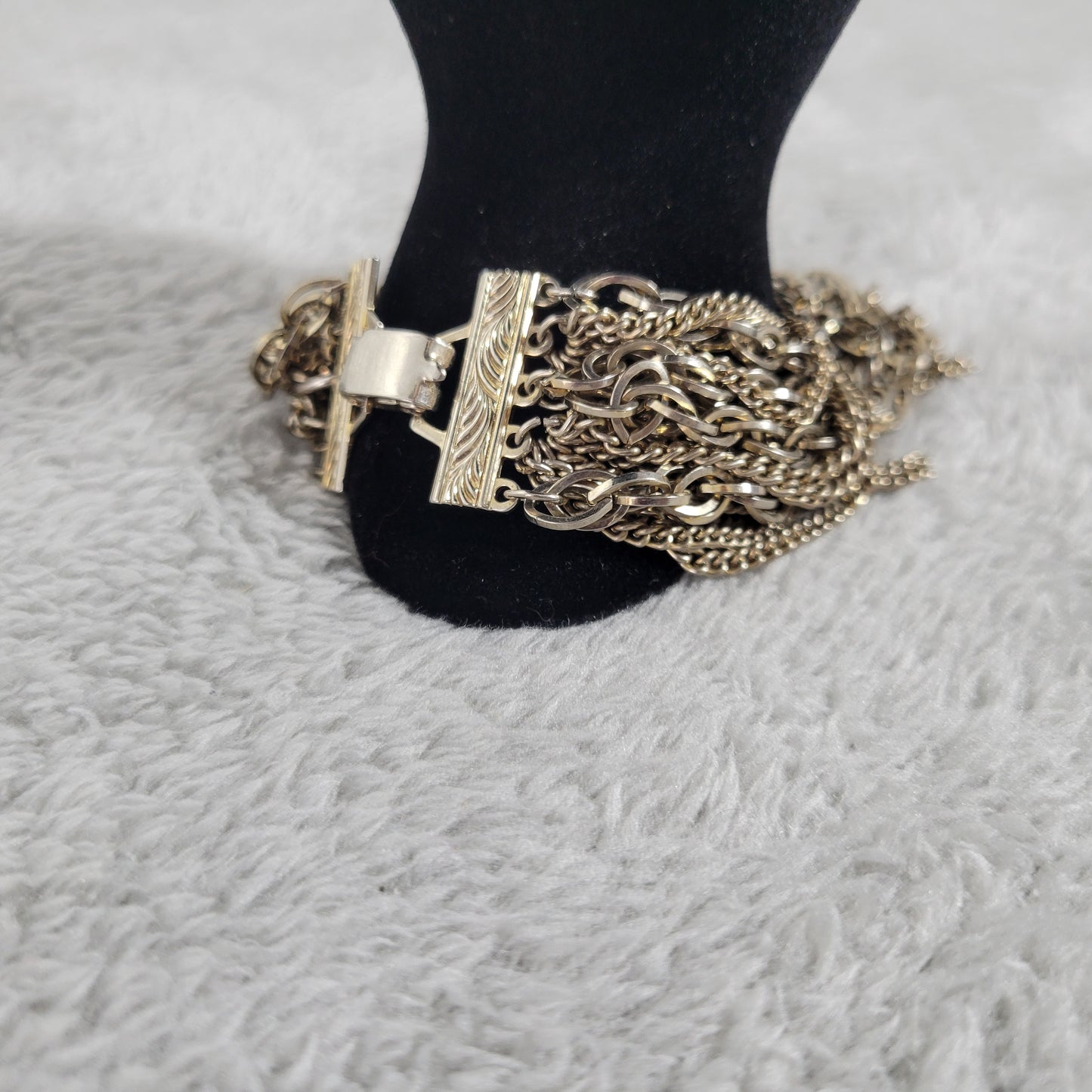 Vintage Kramer Gold Tone Multi Strand Statement Chain Link Bracelet Boho B4E