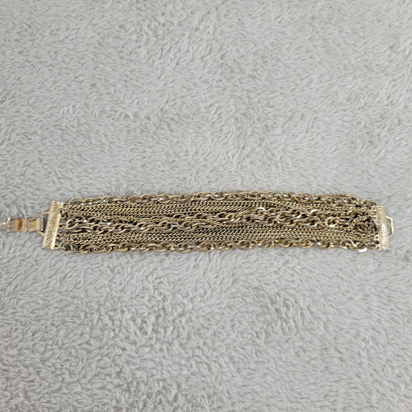 Vintage Kramer Gold Tone Multi Strand Statement Chain Link Bracelet Boho B4E