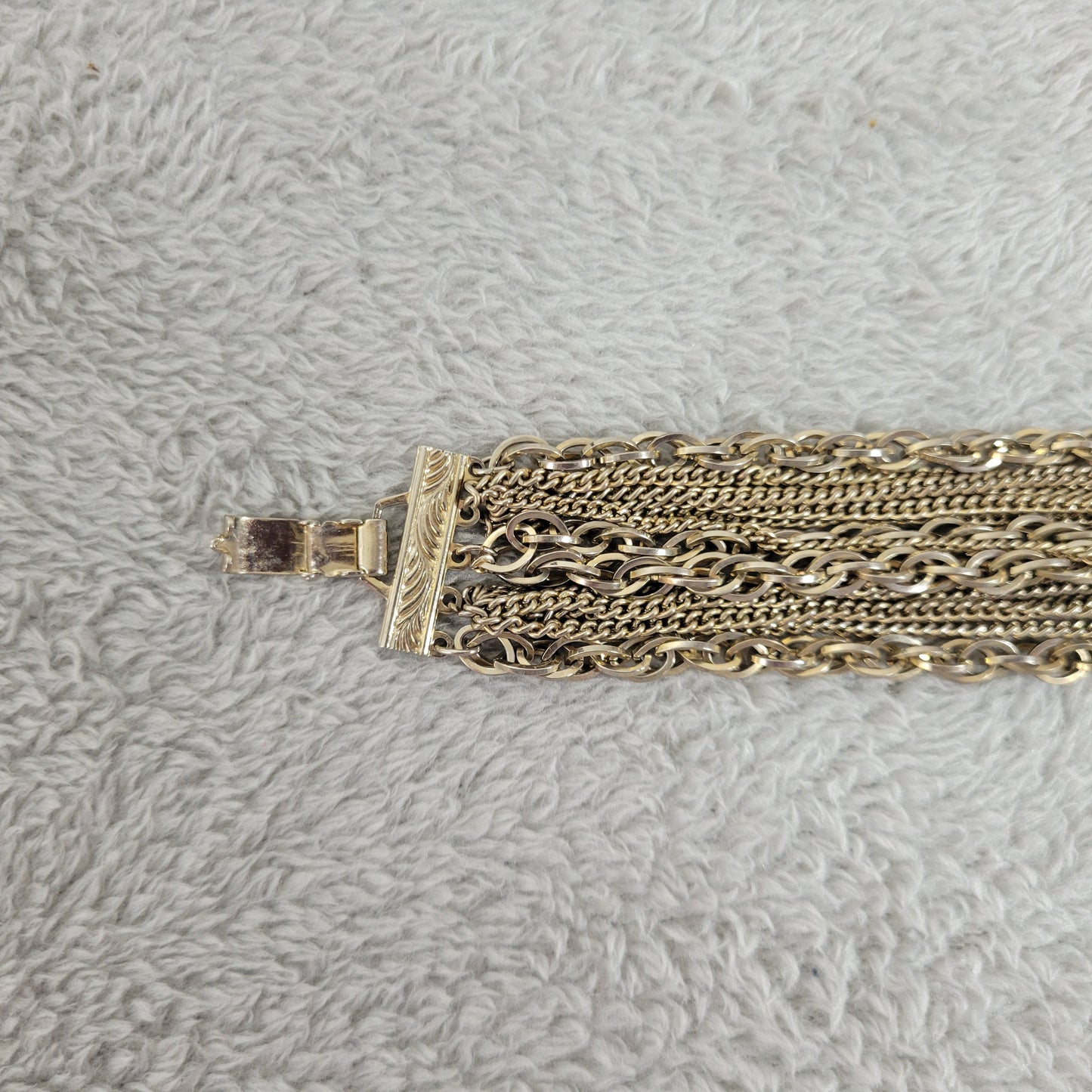 Vintage Kramer Gold Tone Multi Strand Statement Chain Link Bracelet Boho B4E